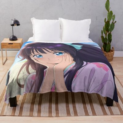 Fragrant Kaoruko Waguri Yukata Sakura Bloom Throw Blanket