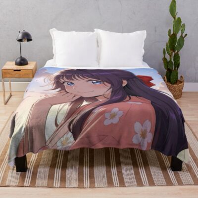 Kaoruko Waguri Lovely Yukata Fragrant Flower Blooms Throw Blanket