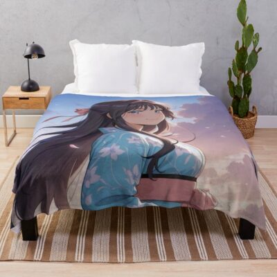 Kaoruko Waguri Blue Yukata Blossom Fragrant Throw Blanket
