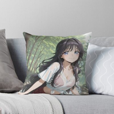 Fragrant Kaoruko Waguri River Adventure Summer Throw Pillow